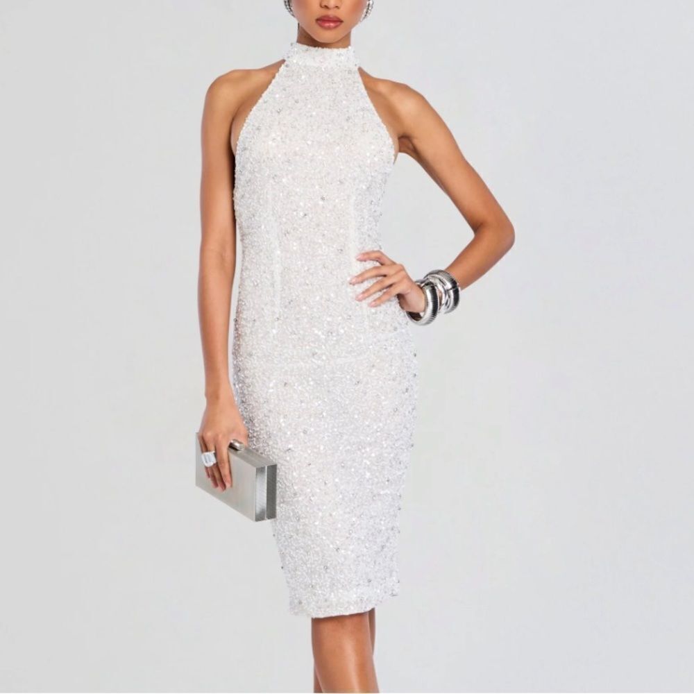 Nwt Retrofete Olivia Sequin Midi Dress White Bridal Rehearsal Party $895 L